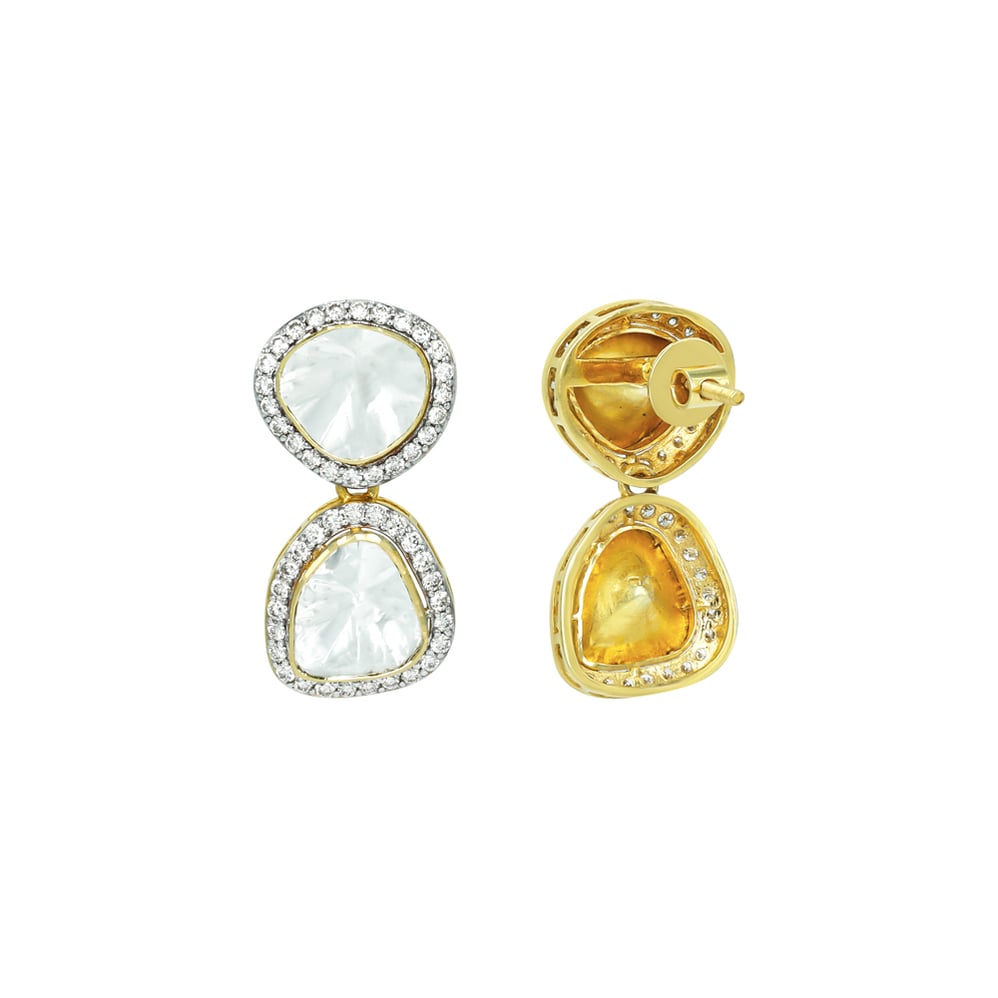 Double Drop Polki Earrings with Diamond Halos